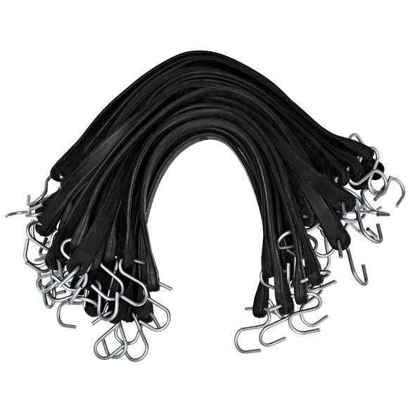 kitchentoolz Lot de 50 - Cordons Élastiques en Caoutchouc Naturel de 21 Pouces avec Crochets (32 Pouces Extensibles Max) - Sangles de Bâche en Caoutchouc Robustes, Sangles d'Élastique pour Attaches