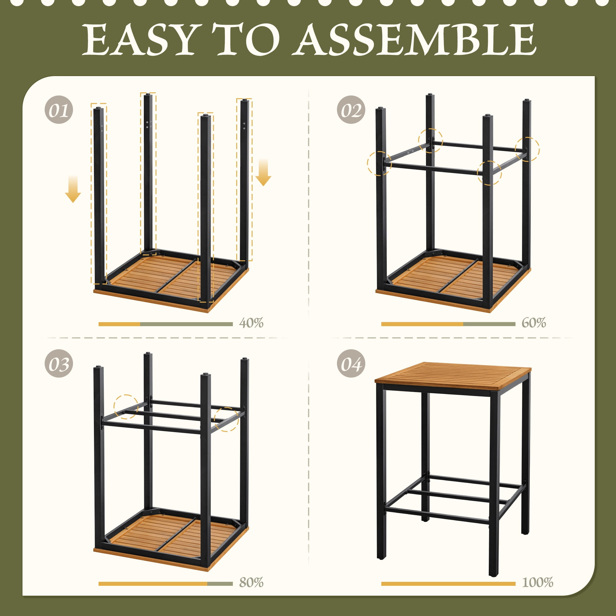 Devoko 3 Pieces Wood Patio Bar Set,Acacia Outdoor High Top Bar Stools with Table for Garden&Balcony