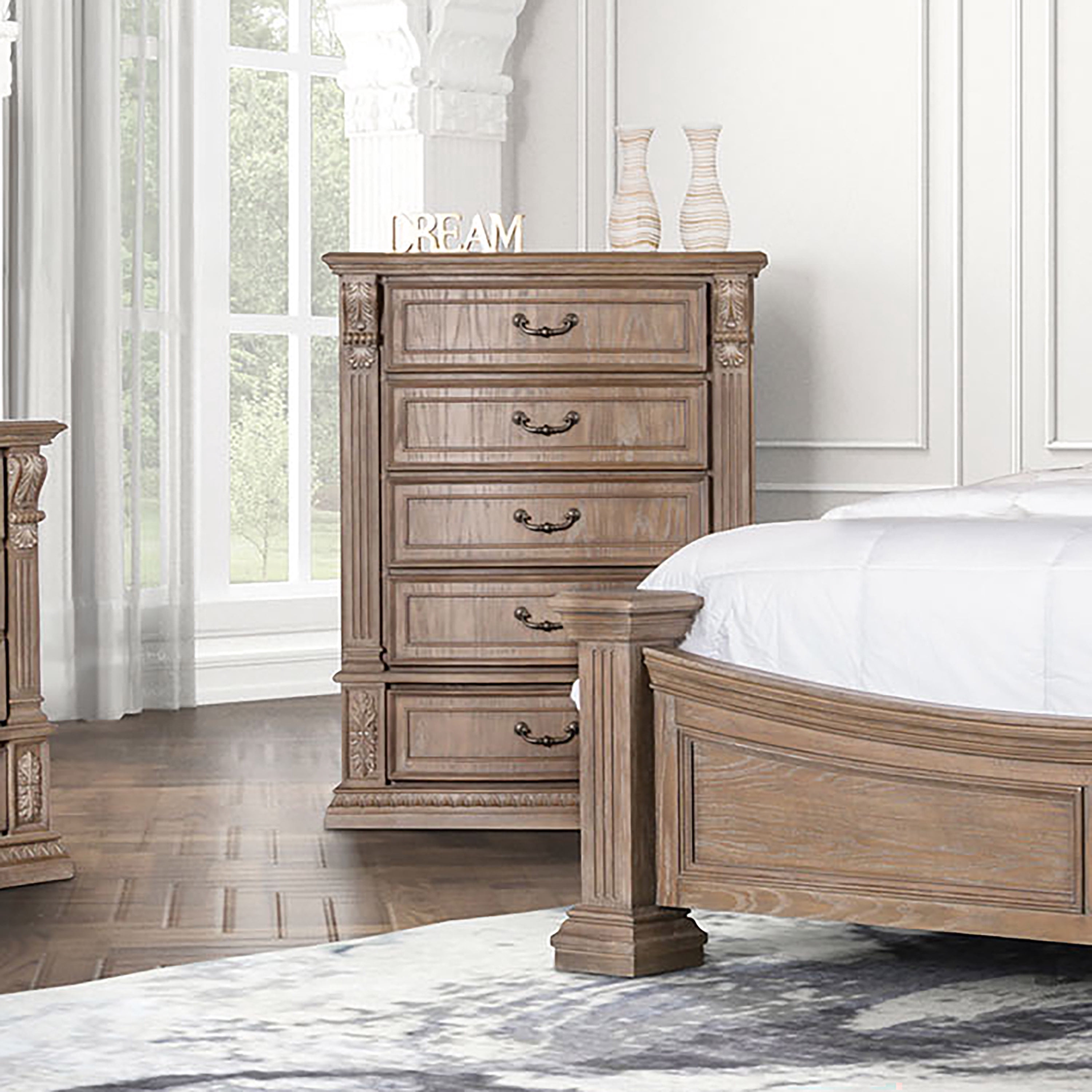 Furniture of America Anatole Modern Adult 5-Drawer Vertical Dresser, Weathered Oak