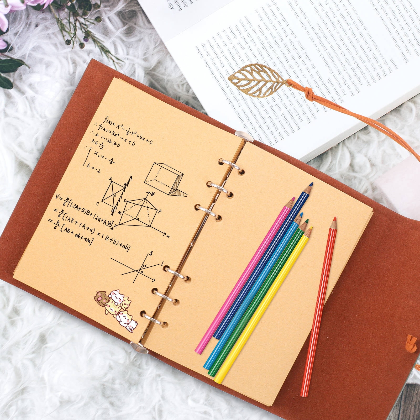 GOOHOCHY Vintage Style Leaf Leaves Pattern PU Cover Loose-leaf String Bound Blank Notebook Notepad Travel Journal Diary Jotter - Size L (Green)
