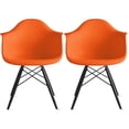 thumbnail image 3 of 2xhome - Set of 2 (Two) Orange - Plastic Armchair Black Wood Legs Eiffel Dining Room Chair - Lounge Chair Arm Chair Arms Chairs Seats Wire Leg Dowel Leg Legged Base Chrome Metal Eiffel Work, 3 of 7