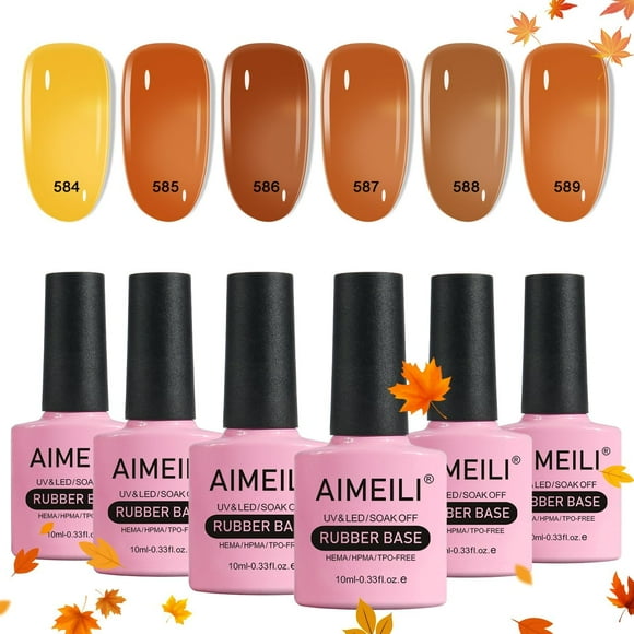 TRAHOO-Rubber Base Gel For Nails, Soak Off U V LED Hema Free Clear Sheer Gel Nail Polish, 4 in 1 Nail Strengthen/Enhance/Base Coat/Color Gel Polish Set Of 6pcs X 10ml - Kit 53