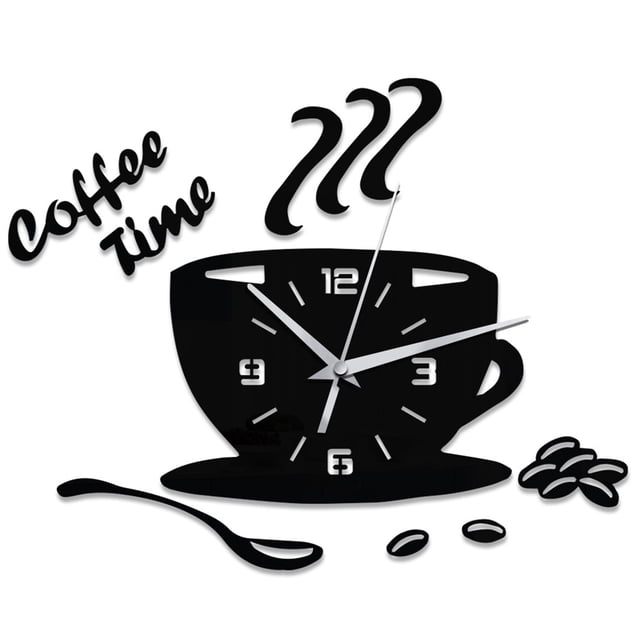 Yuarrent Reloj de pared de cuarzo con esfera acrílica, reloj con taza de café que no hace tictac, decoración para sala de estar, dormitorio y oficina Decoración del hogar negro Yuarrent JJ22703-02
