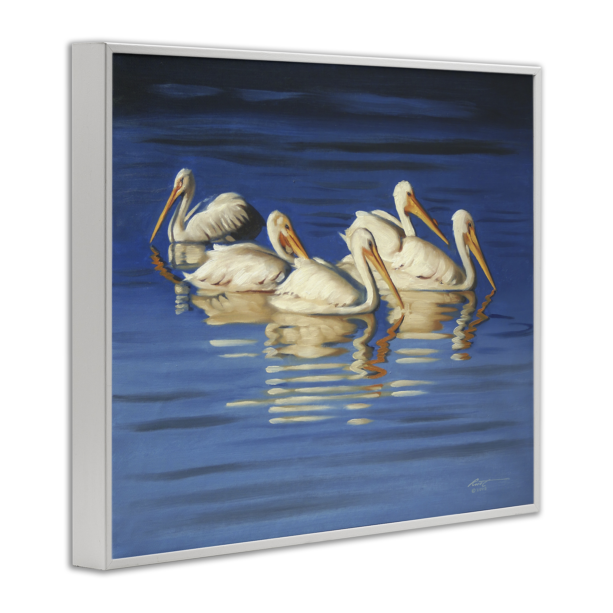 Stupell Industries Pelican Flock Lake Ripples Animals & Insects Painting White Framed Art Print Wall Art, 30 x 24