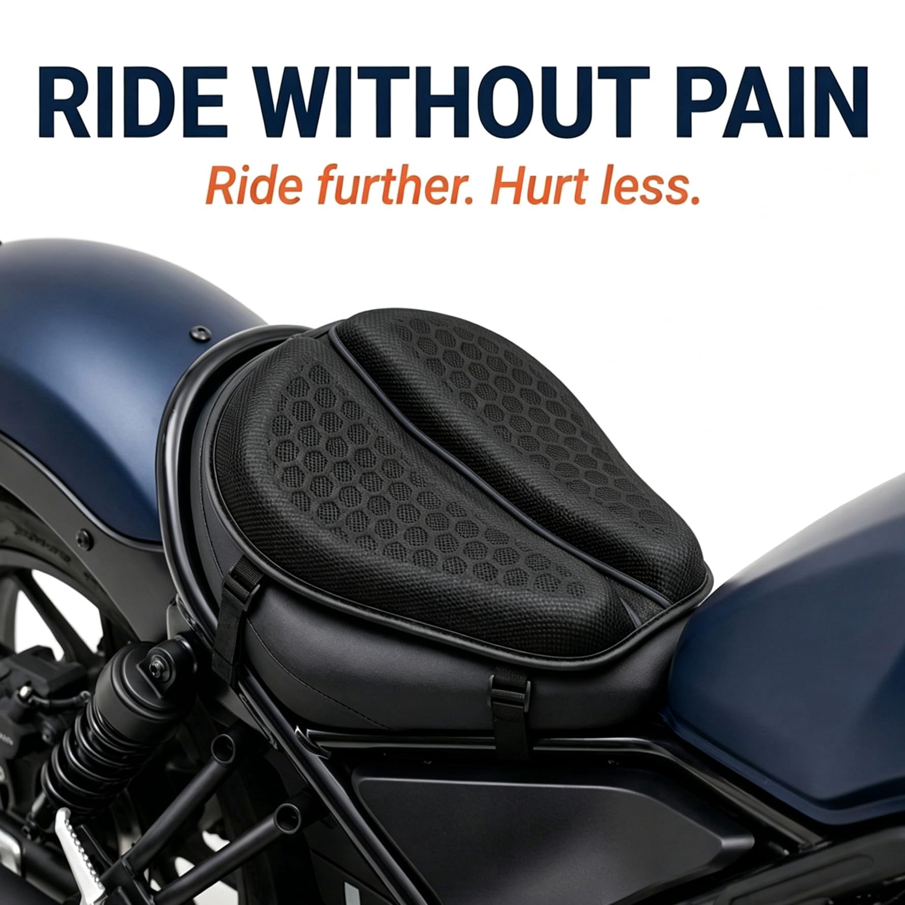 Hex Rider Seat Cushion, Gel Rider Cushion for Motorcycle, Universal Non-Slip Grip Ergonomic Motorcycle Seat Pad, 3D-Honeycomb Structure TPE Shock Absorption Breathable Seat Pad for Long Rides