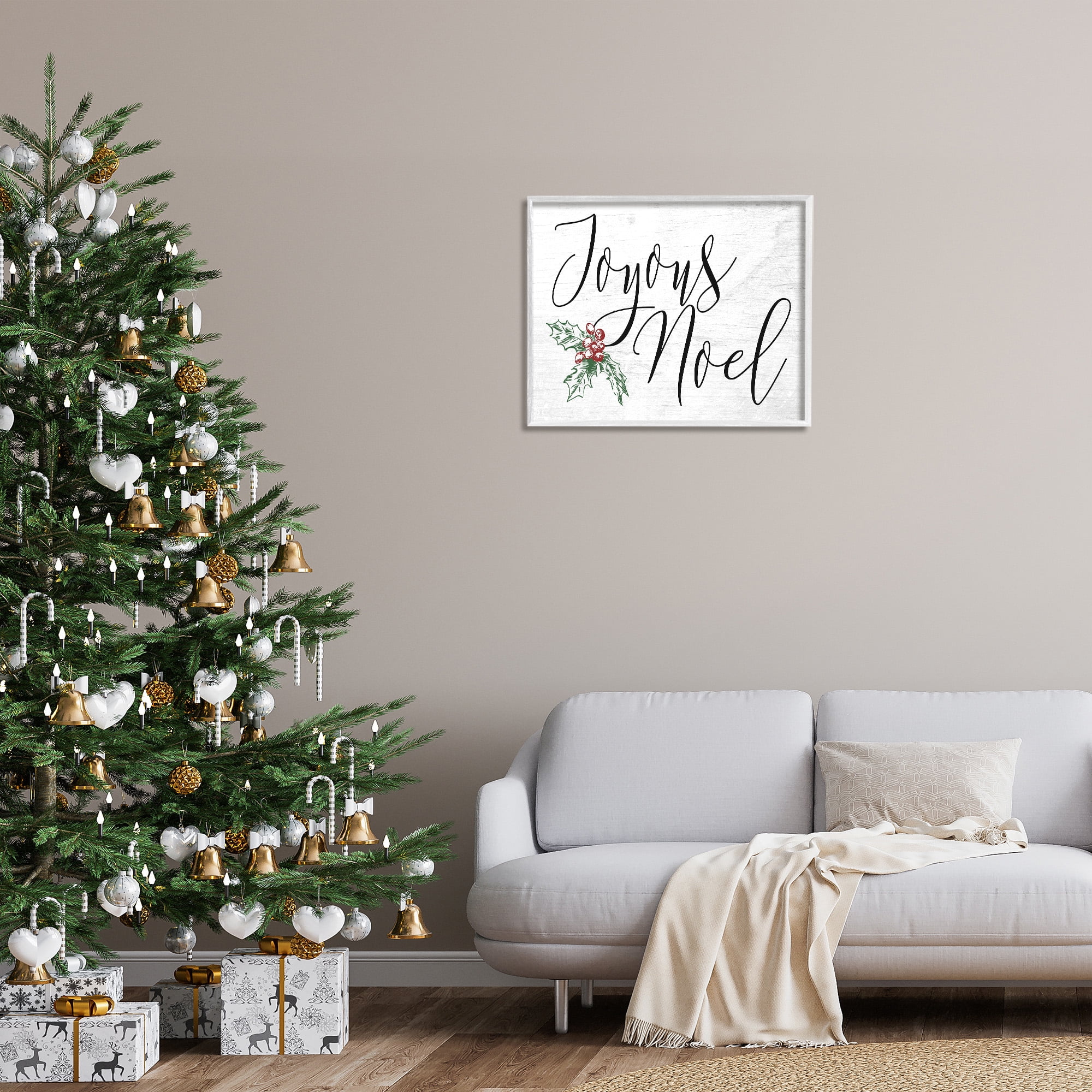 Stupell Industries Joyous Noel Christmas Botanicals Holiday Painting White Framed Art Print Wall Art, 30 x 24