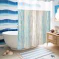 thumbnail image 6 of No Hook Shower Curtain, Aqua Blue Wooden Shower Curtains for Bathroom with See Through Top Window, Farmhouse Brown Vintage Distressed Waterproof & Washable Bath Curtain Extra Long 72"x84", 6 of 9