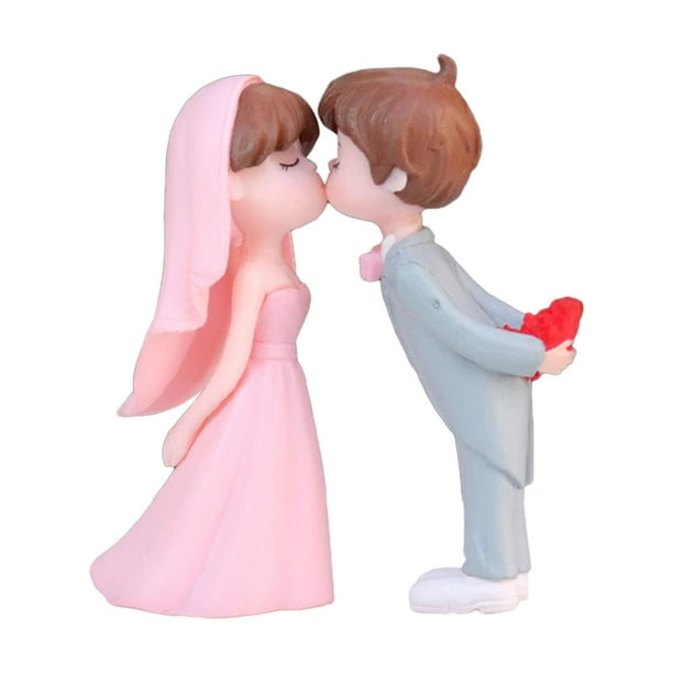 Adorno rústico para tarta con escena en miniatura y personas para mesa de arena. Decoración para novios. gris rosa