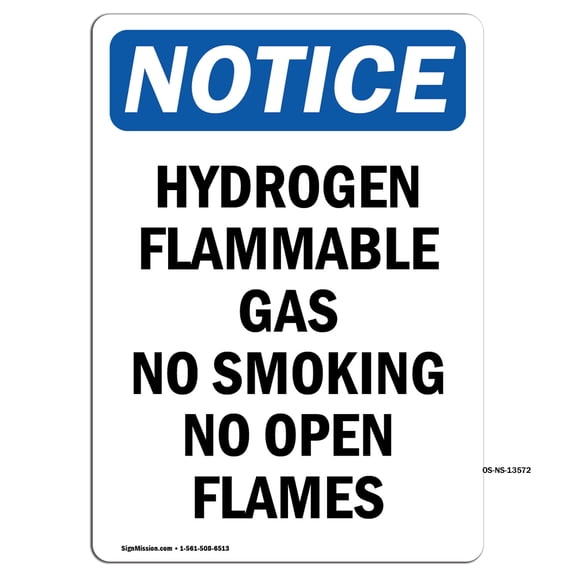OSHA Notice Sign - Hydrogen Flammable Gas No Smoking | Decal | Protect Your Business, Construction Site, Warehouse | Made in the USA