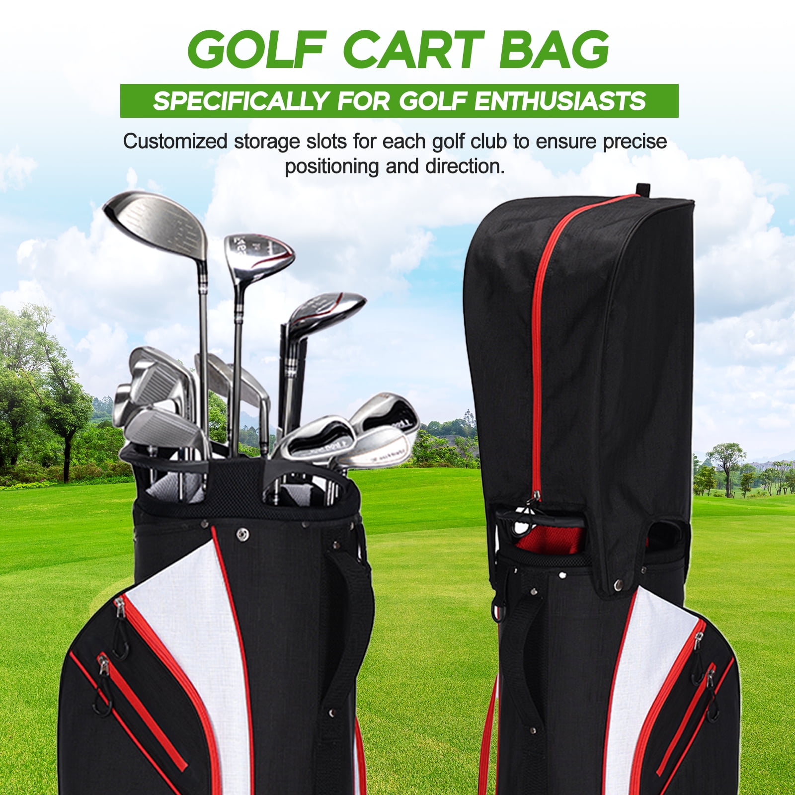 Lightweight Golf Cart Bag with 14-Way Full-Length Dividers, Cooler Pouch, Golf Bag for Men Women with Adjustable Padded Strap, Rain Hood, Golf Club Bag for Carts