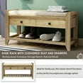 thumbnail image 2 of Upholstered Shoe Rack Bench with Cushioned Seat, Storage Drawers and Bottom Shelf, Wooden Entryway Shoe Bench with Legs, Narrow Rectangular Storage Bench for Entryway Laundry Room, Gray Wash, 2 of 9
