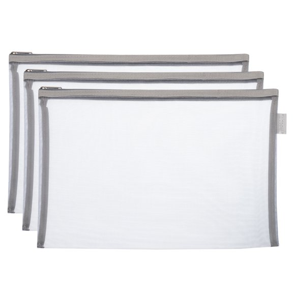 Uxcell Mesh Cosmetic Bags, A4 Makeup Zipper Bag Travel Toiletry Pouch, Gray 3 Pack