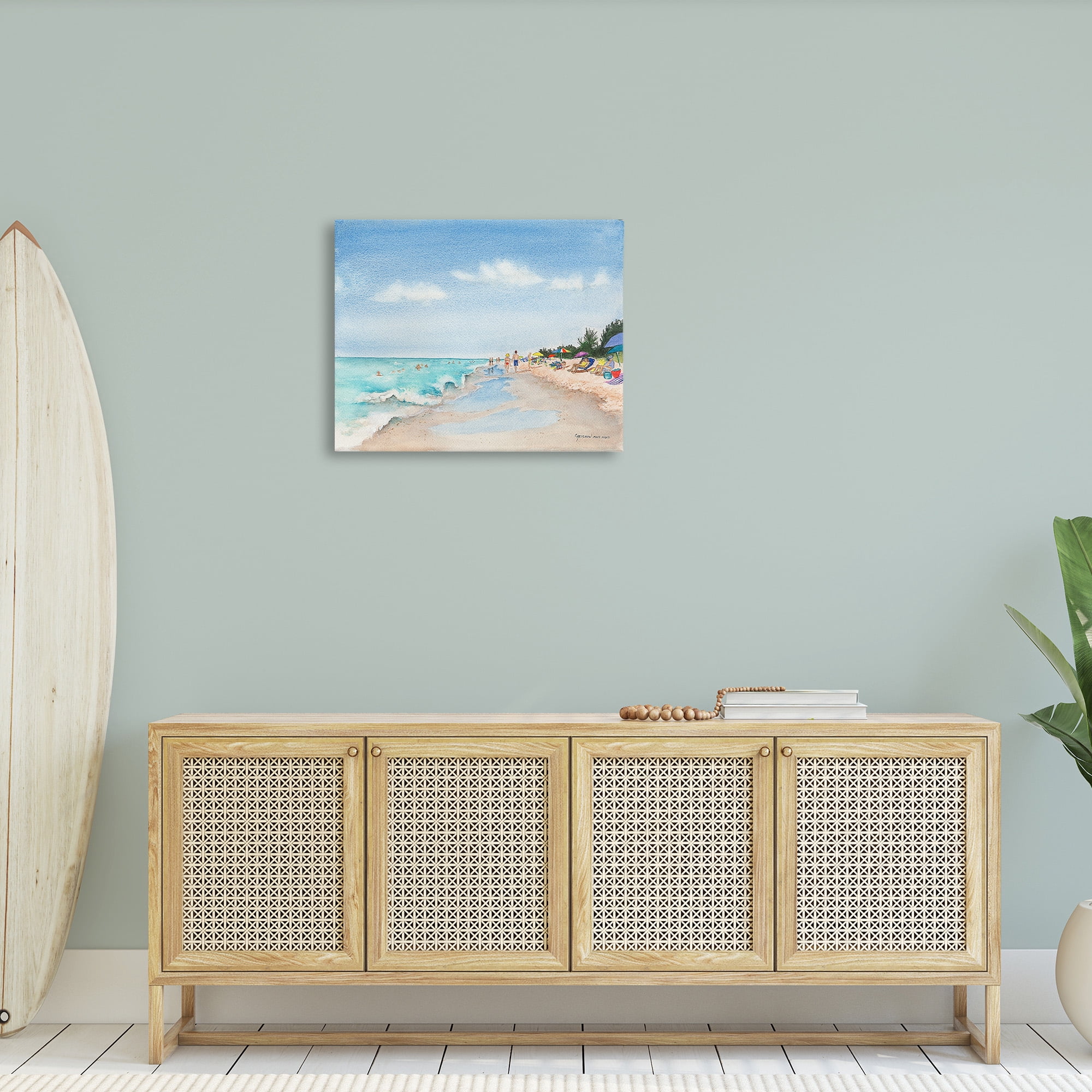 Stupell Industries Traditional Beachgoers View Landscape Painting Gallery Wrapped Canvas Art Print Wall Art, 30 x 24