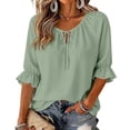 thumbnail image 2 of Lumtrix Business Casual Tops For Women Ruffle 3/4 Sleeve Shirts Ladies Tops And Blouses,Tie Front V Neck Fall Work Blouses Mint Green M, 2 of 7