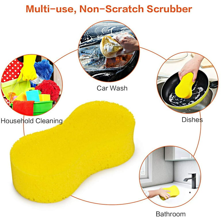 Car Wash Sponge, Large Multi Use Sponges for Cleaning, 8.5in Thick High  Foam Scrubber Kit, Sponges for Dishes, Tile, Bike, Boat, Easy Grip Sponge  for