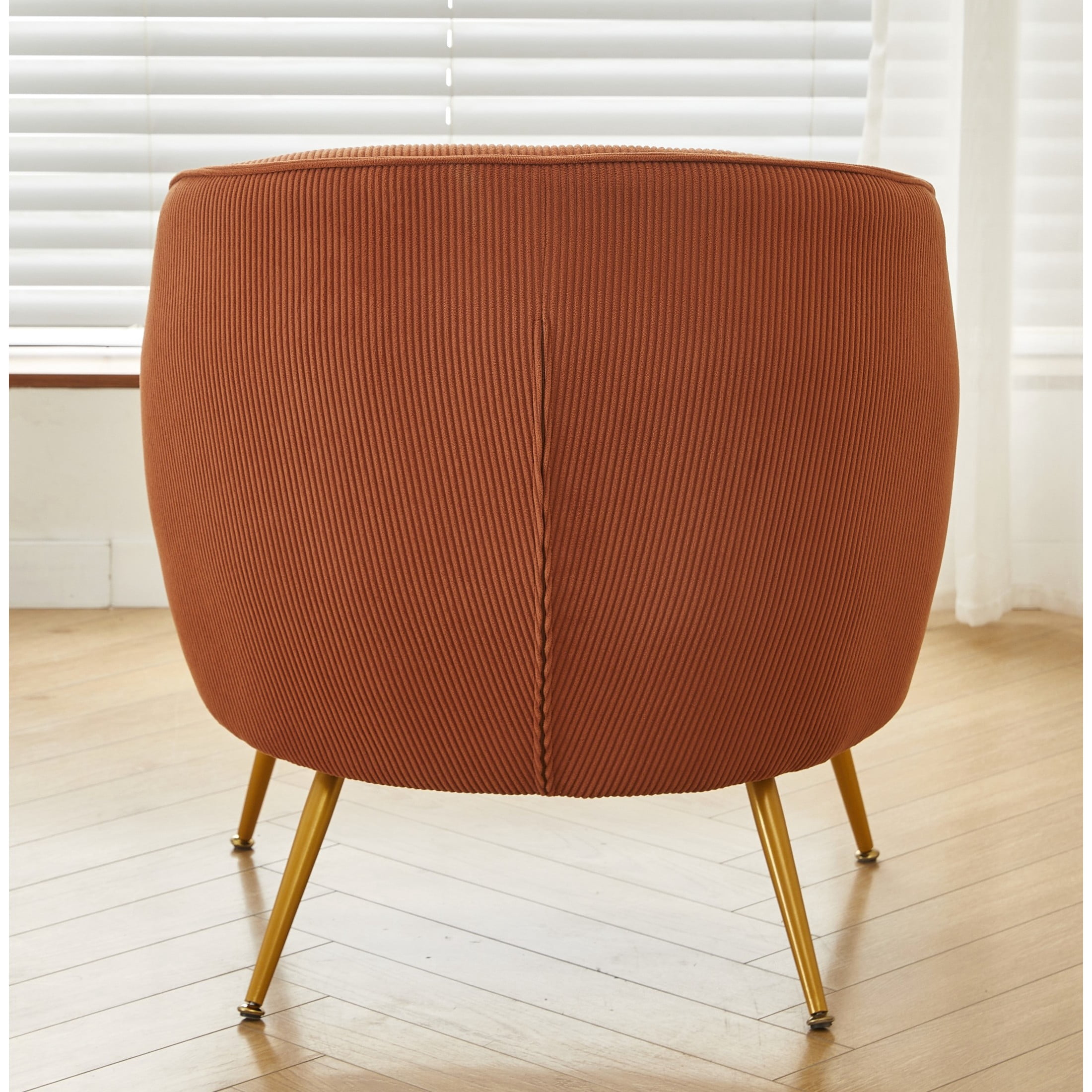 GDF Studio Modern Barrel Accent Chair with Corduroy Upholstery & Gold Metal Legs, Terracotta Brown