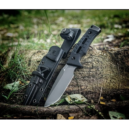 HX OUTDOORS Fixed Blade Knife with Fire Starter Premium DC53 Steel Full Tang Tactical Knives for Men Bushcraft Survival Camping Knife with Kydex Sheath for EDC Outdoor (Gray)