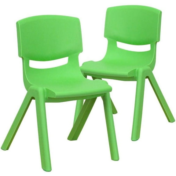 Bowery Hill 12" Plastic Stackable Preschool Chair in Green (Set of 2)
