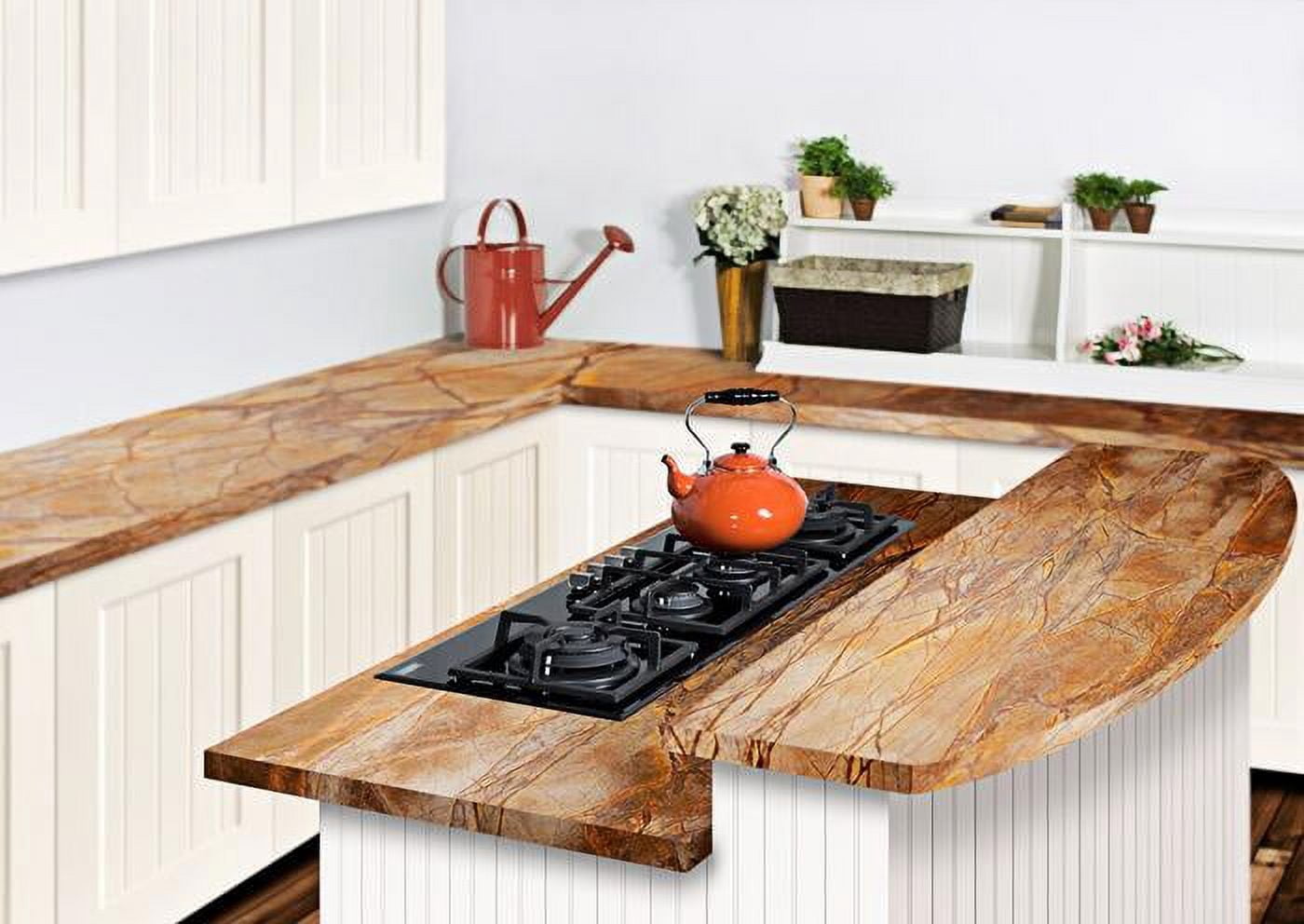 4-burner island gas-on-glass cooktop with sealed burners and cast iron grates