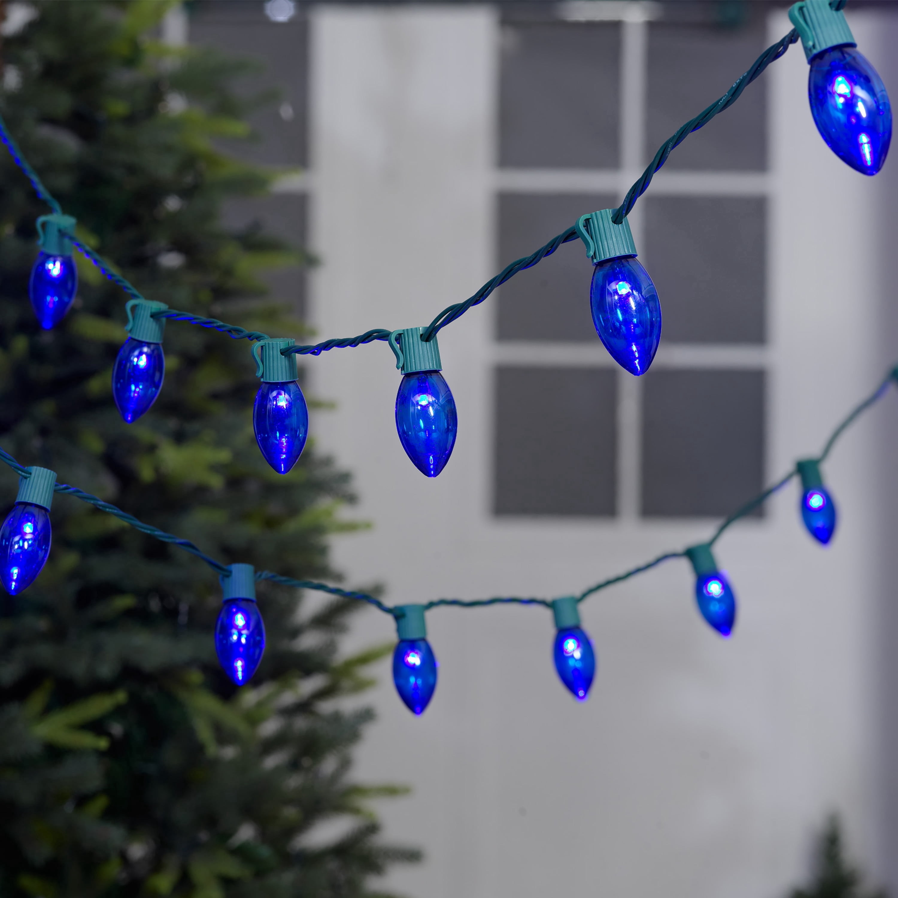 Indoor/Outdoor 25-Count LED Ultra Bright C9 Christmas String Lights, Blue, Green Wire, 14', by Holiday Time