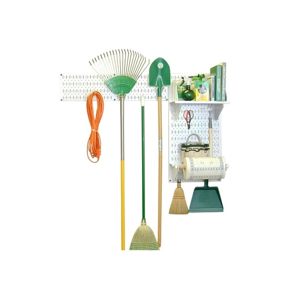 Wall Control Pegboard Garden Tool Board Organizer with White Pegboard and White Accessories