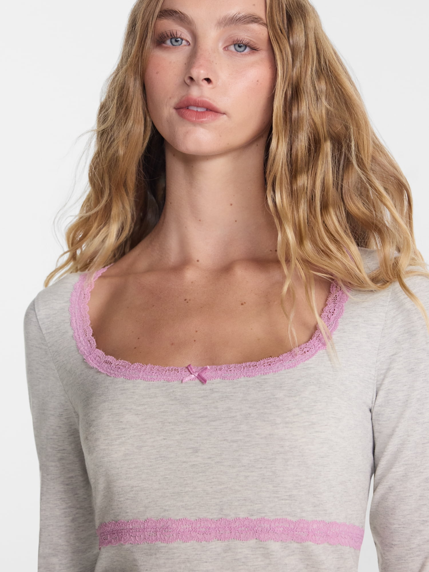 No Boundaries Sleep Lace Top with Long Sleeves, Women’s XXS-3X