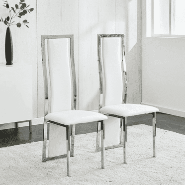 MIFI White Velvet Dining Chairs Set of 2 , High-Back Dining High Chairs , Silver Chrome Legs (White, Set of 2)