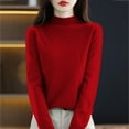 thumbnail image 4 of Wool Sweaters for Women 2024 New Merino Wool Long Sleeve Mock Neck Soft Warm Knit Jumpers Seamless Pullover Sweater Deep Red XXL, 4 of 5