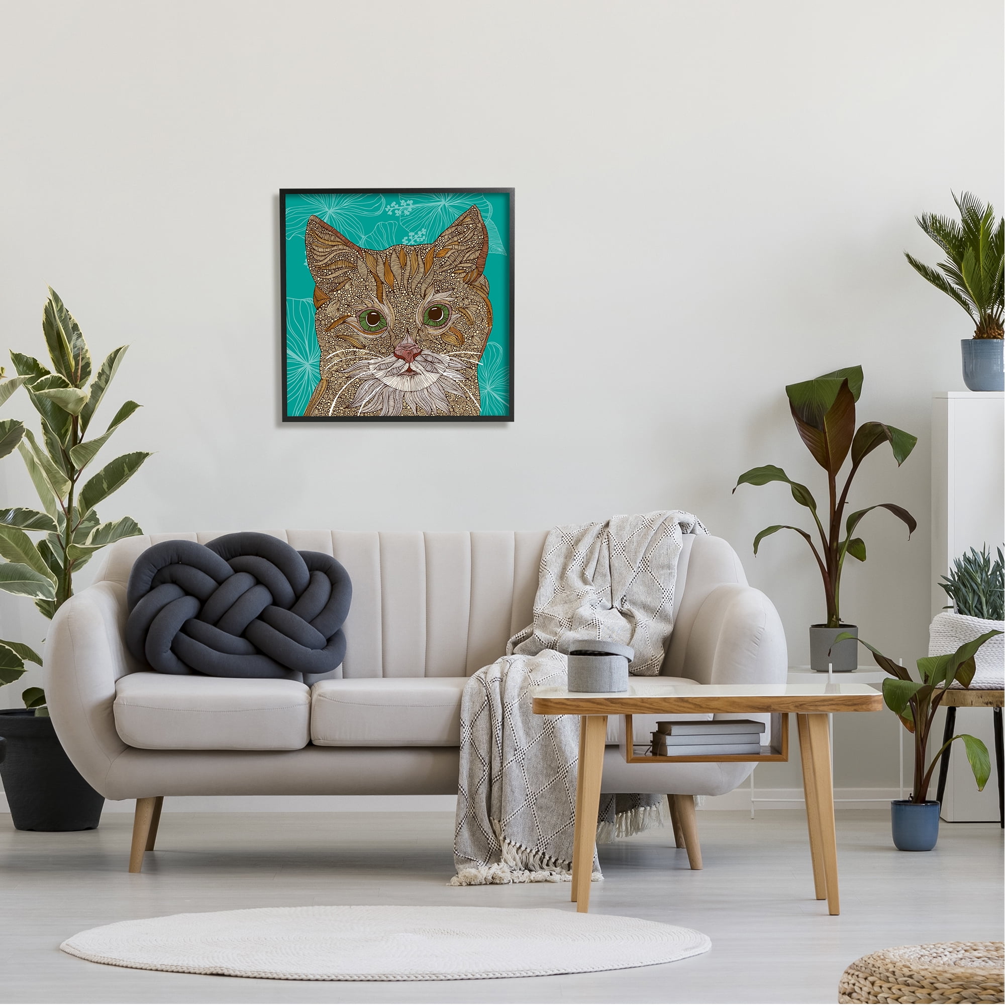 Stupell Industries Cat Portrait Hibiscus Botanicals Abstract Fractal Designs Graphic Art Black Framed Art Print Wall Art, Design by Valentina Harper