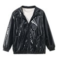 thumbnail image 4 of Kids' Metallic Zip-Up Cropped Bomber Jacket Sparkly shiny lightweight windbreaker with pockets, Y2K disco streetwear, parties, daily casual or festive outings, 4 of 7