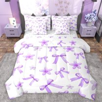 Castle Fairy Cute Floral Bowknot Twin Bedding Sets 7-Piece for Children Teens Adults,Cartoon Ribbon Bowtie Bedding Comforter Set Microfiber,Dreamy Princess Breathable Sheet Sets