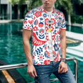 thumbnail image 6 of Zufioo Birds Flowers Print Men's Baseball Short Sleeve, Moisture Wicking Button-Down Hip Hop Tee-Large, 6 of 7