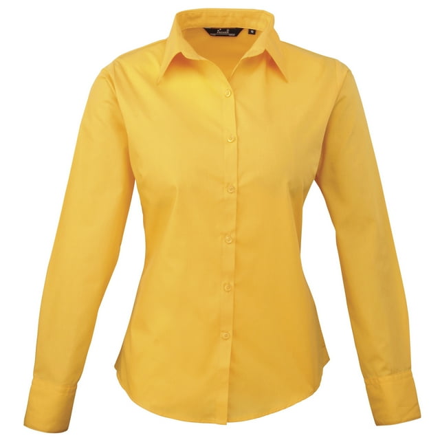 Premier - Camisa lisa de popelín de manga larga para mujer (Amarillo oscuro)