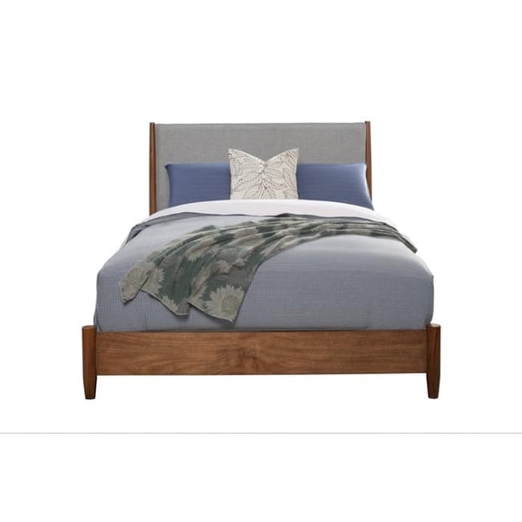 HomeRoots 524795 Brown & Gray Solid Wood & Linen California King Size Bed Frame