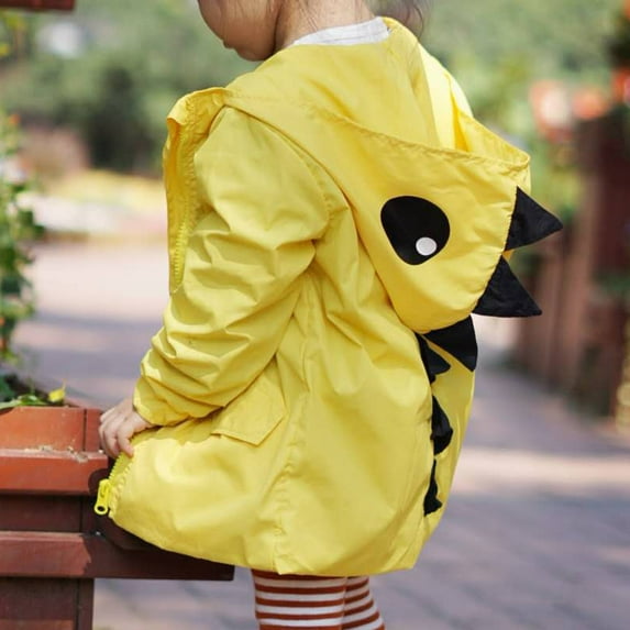 Baby Boys Girls Cartoon Dinasour Duck Raincoat Rian Jacket Toddler Cute Hoodie Zipper Coat 1-5Y