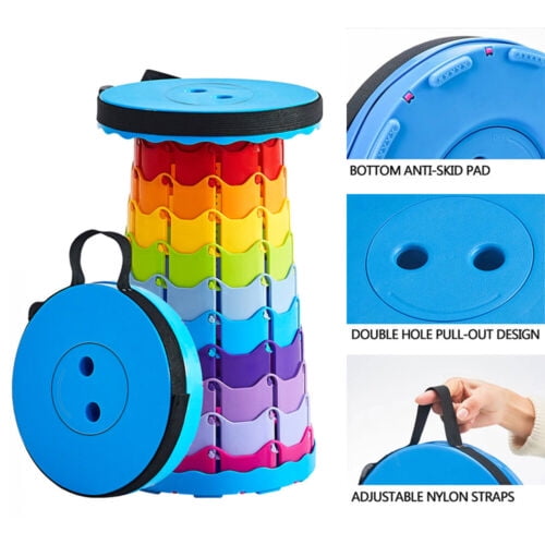 Folding Stool Portable Telescoping Seat Camping Retractable Adjustable Outdoor