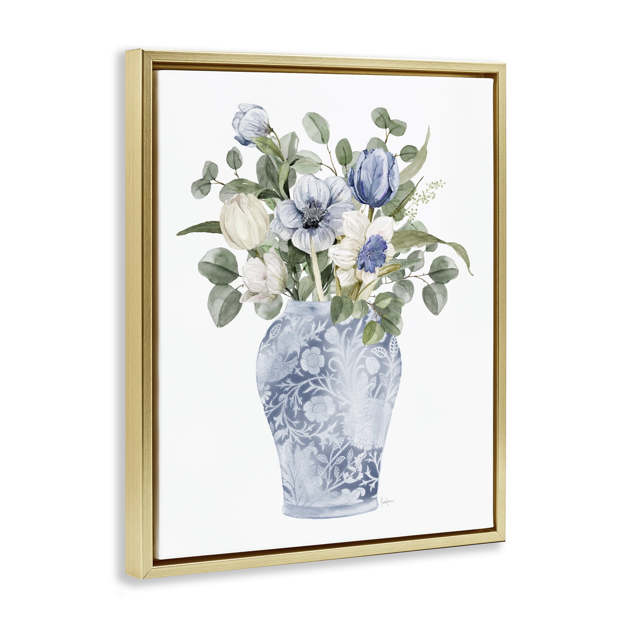 Stupell Industries Ornate Vase Tulips Gold Framed Floater Canvas Wall Art, design by Livi Finn