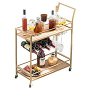 JBBCN Wine Bar Serving Cart for Home, Wine Trolley Rolling Bar Cart with Wheels, Handle, Metal Wood Wine Rack Storage, Glass Bottle Holder for Kitchen, Club, Living Room, Bar