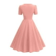 thumbnail image 4 of Efsteb Cocktail Dresses For Women Vintage 1950s Dress Short Sleeve V Neck Swing Dress Wedding Guest Party Dresses (Pink,S), 4 of 8