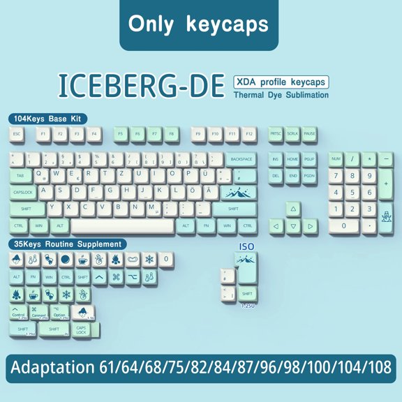 German Keycaps XDA Profile PBT DE Keycap Dye-Sub ISO Alice Layout 7U Space bar For Mechanical Keyboard Wooting