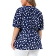 thumbnail image 3 of Agnes Orinda Women's Plus Size Polka Dots V Neck Short Sleeve Peplum Wrap Top 2X Dark Blue, 3 of 6