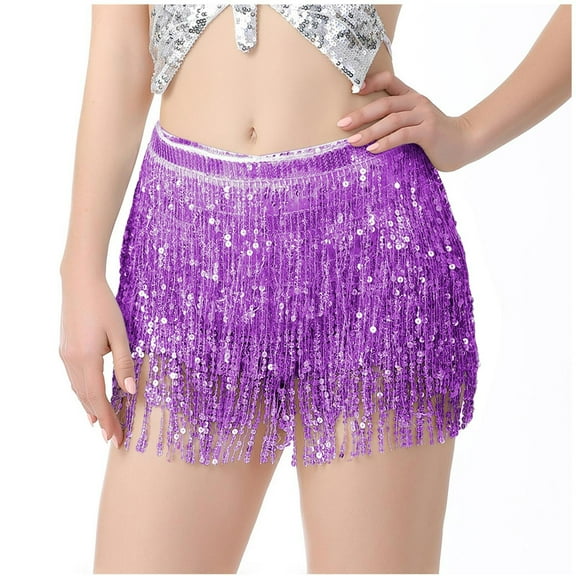 Besolor Women's Sequin Fringe Skirt Elastic Waist Sparkle Tassel Wrap Mini Skirts Dance Party Club Mini Skirt