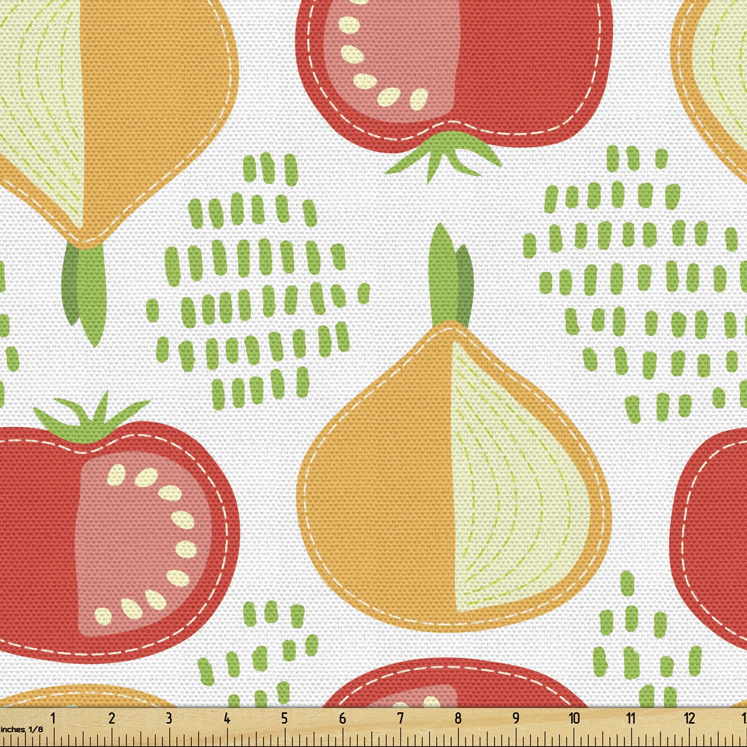 Vegetable Fabric by the Yard Onions and Tomatoes Pattern Doodle Style