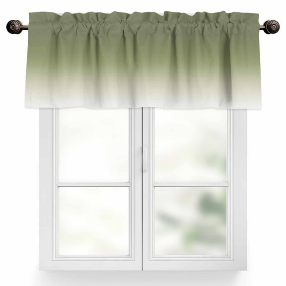 Sage Green Valances for Windows, 54 x 18in, and Beige Ombre Color Gradient Rod Pocket Kitchen Valance Curtain Light Filtering Window Treatments for Living Room Bedroom, 1 Panel