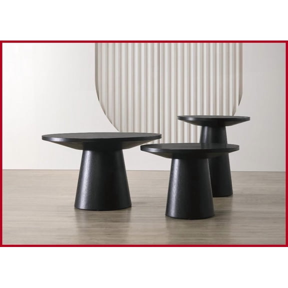 Jasper 3-Piece Ebony Black Coffee Table Set with Pedestal Base - Cohesive Living Room & Entryway Style