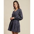 thumbnail image 2 of Moomaya Womens Printed Viscose Dress, Balloon Sleeves V-Neck Smocked Waist Short Dress, 2 of 8