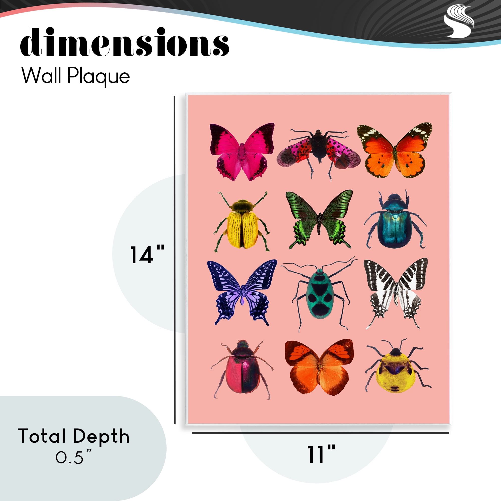Colorful Bug Species on Pink Wall Plaque Art, design by LISH Creative