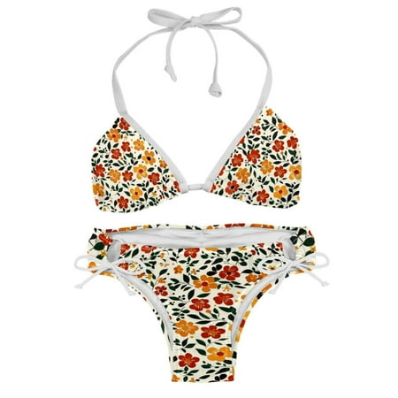 Women s Two Piece Halter Neck Bikini Swimsuits Padded Cute Little Floral Print Swimwear Bathing Suits