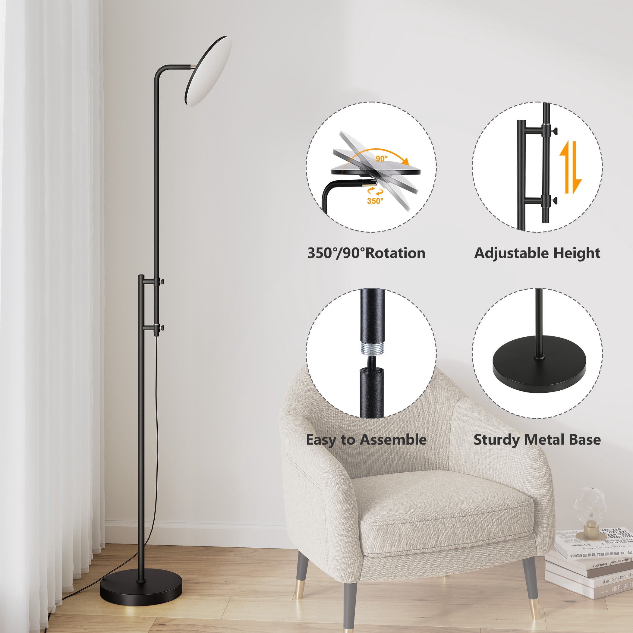 SUNMORY 32W/3000LM Floor Lamp, Super Bright LED Floor Lamp with Remote Control, 70" Tall Standing Lamp with Height Adjustment 350°Rotating Head, Modern Stepless Dimmable Torchiere Reading Corner Lamp