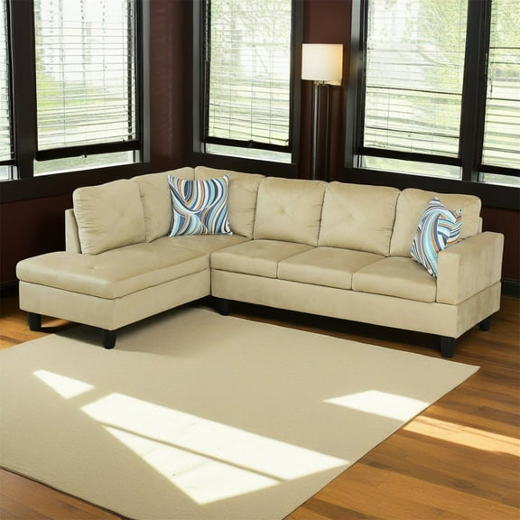 Hommoo Modern Microfiber 2-Piece Living Room Sofa Set Sectional Couches and Sofas, L-Shaped Sectional Couch Sofa, Beige(No Ottoman)